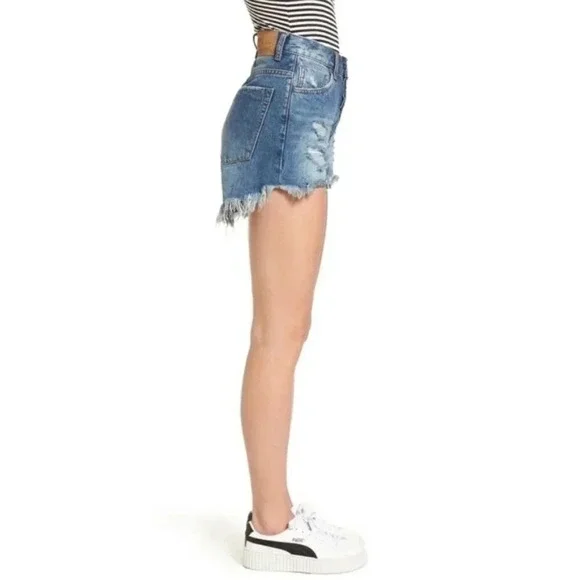 Revolve One Teaspoon High Waist Bonita Jean Short Fringe Blue Distressed Cutoffs - Picture 11 of 15